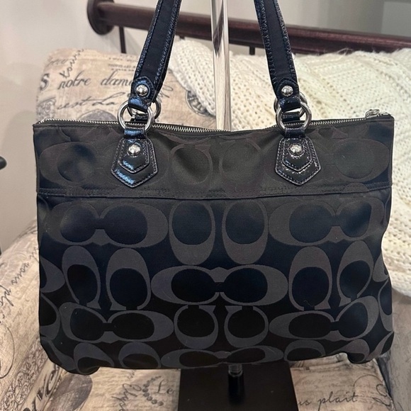 Coach Black and Pink Shoulder Bag with Signature Monogram - Picture 1 of 7